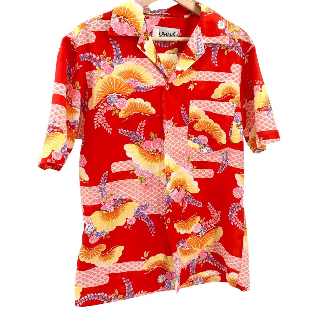 Vintage 90s Pomare Hawaii Red Japanese Theme Hawaiian Shirt